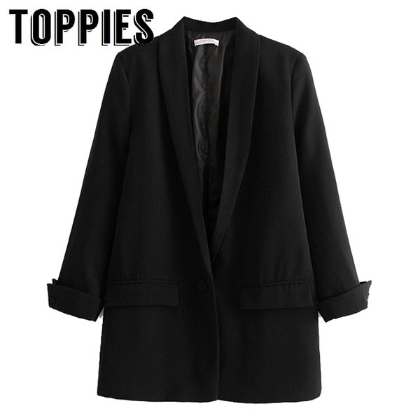 women solid color long blazer jacket pleated sleeve loose coat office lady work style small suit single button blazer y200107, White;black
women solid color long blazer jacket pleated sleeve loose coat office lady work style small suit single button blazer y200107, White;black