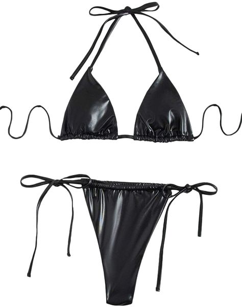 women's metallic halter two piece swimsuit tie side triangle bikini g37b#, White;black
women's metallic halter two piece swimsuit tie side triangle bikini g37b#, White;black