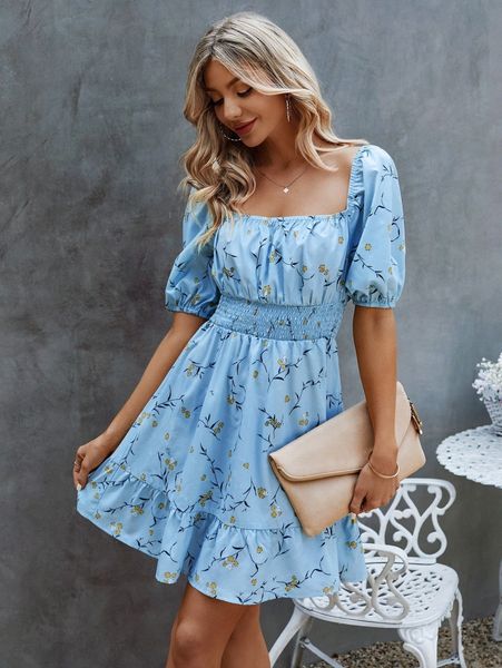 floral print bishop sleeve square neck knot shirred ruffle hem dress m3ys#, Black;gray
floral print bishop sleeve square neck knot shirred ruffle hem dress m3ys#, Black;gray