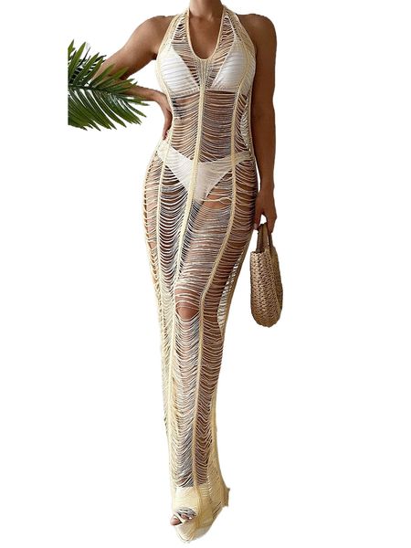 open stitch halter cover up u4u8#, White;black
open stitch halter cover up u4u8#, White;black