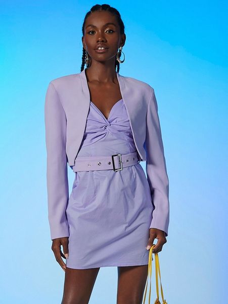 solid open front blazer h8fd#, White