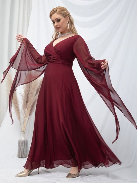 plus surplice neck split sleeve chiffon prom dress l838#, Black
plus surplice neck split sleeve chiffon prom dress l838#, Black