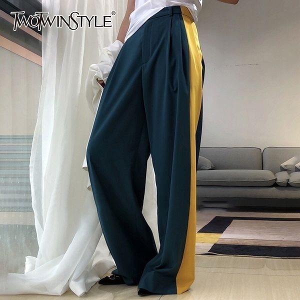 twotwinstyle casuale hit color long trousers women high waist big size long wide leg pants female spring fashion new y200114, Black;white
twotwinstyle casuale hit color long trousers women high waist big size long wide leg pants female spring fashion new y200114, Black;white