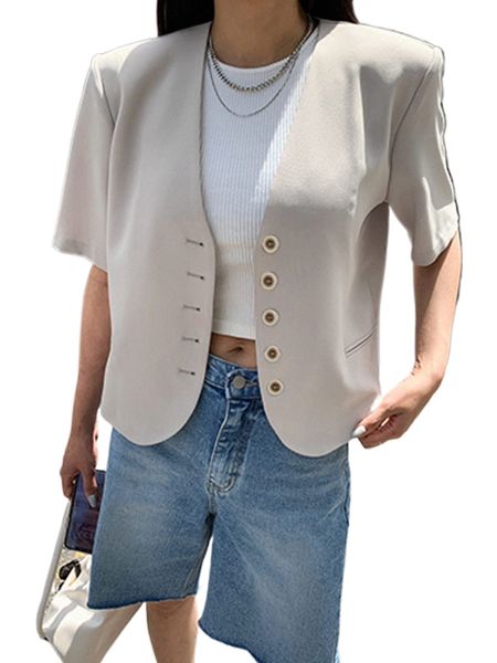 dazy solid single breasted blazer u65s#, White