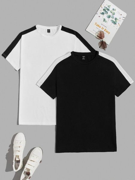men 2pcs two tone tee u52x#, White;black