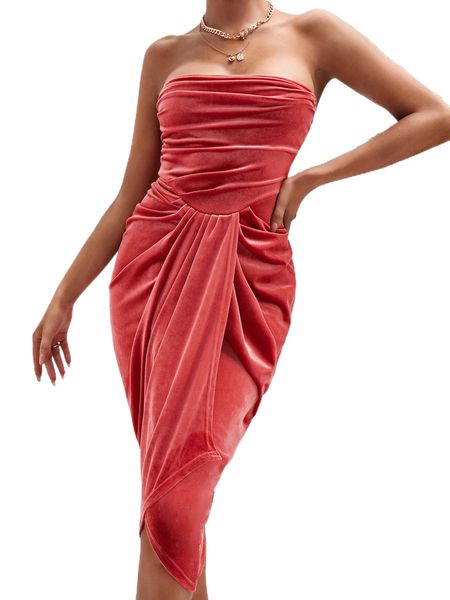 velvet tulip hem bandeau dress x6k5#, Black;gray