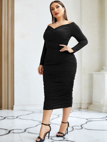 plus off shoulder ruched bodycon dress d2r1#, Black
plus off shoulder ruched bodycon dress d2r1#, Black