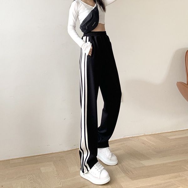 spring women longer sport pants high waist loose show thin casual fashion split wide leg pants female straight comfort, Black;white
spring women longer sport pants high waist loose show thin casual fashion split wide leg pants female straight comfort, Black;white