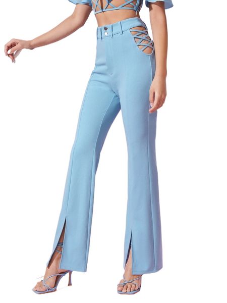 x jupiter spells crisscross cut out split hem flare leg pants z7lw#, Black;white