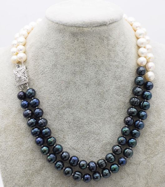 2rows white black freshwater pearl round 9-10mm necklace 17-18inch wholesale beads nature gift discount, Silver
2rows white black freshwater pearl round 9-10mm necklace 17-18inch wholesale beads nature gift discount, Silver