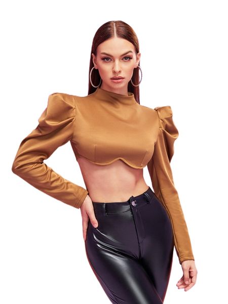 x gautii mock neck puff sleeve x4tm#, White 
x gautii mock neck puff sleeve x4tm#, White