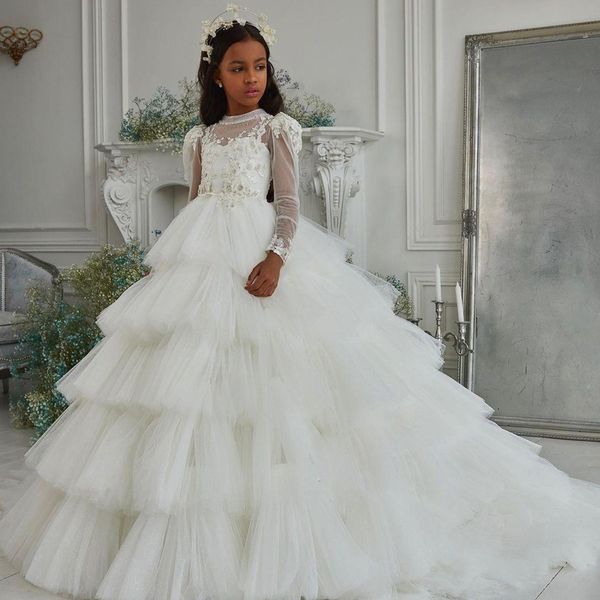 white flower girls' dresses birthday party gown lace ruffles appliques sequins tulle lace rufflls long sleeves high neck appliqued floo, White;blue
white flower girls' dresses birthday party gown lace ruffles appliques sequins tulle lace rufflls long sleeves high neck appliqued floo, White;blue