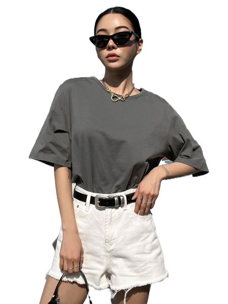 dazy letter patched drop shoulder tee 83gp#, White