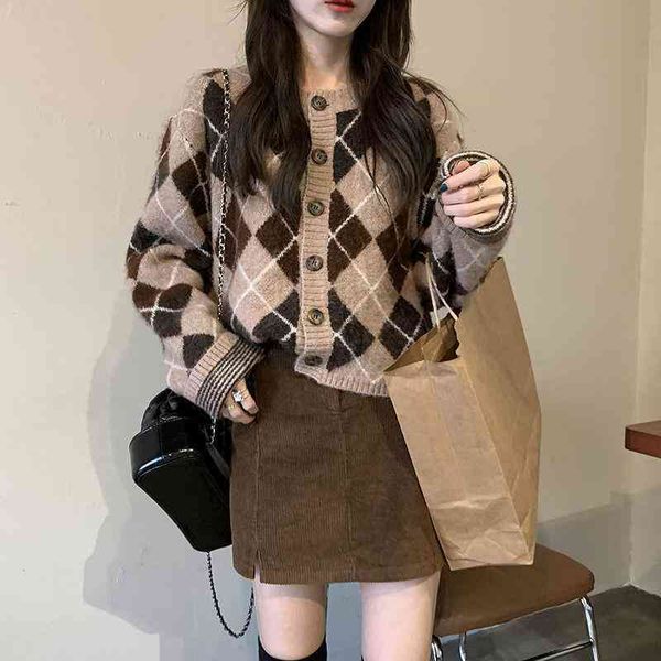 women's polos autumn and winter style diamond plaid sweater coat korean version loose thin wool cardigan short blouse women q3oq, White
women's polos autumn and winter style diamond plaid sweater coat korean version loose thin wool cardigan short blouse women q3oq, White