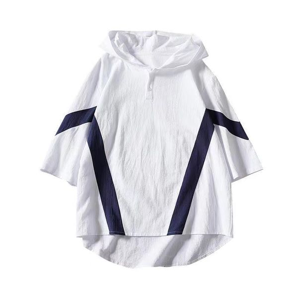 men's hooded t-shirts, three-quarter sleeve, summer linen, oversized hoodie, japanese fashion, color contrast, five-quarter sleeve bla, White;black
men's hooded t-shirts, three-quarter sleeve, summer linen, oversized hoodie, japanese fashion, color contrast, five-quarter sleeve bla, White;black