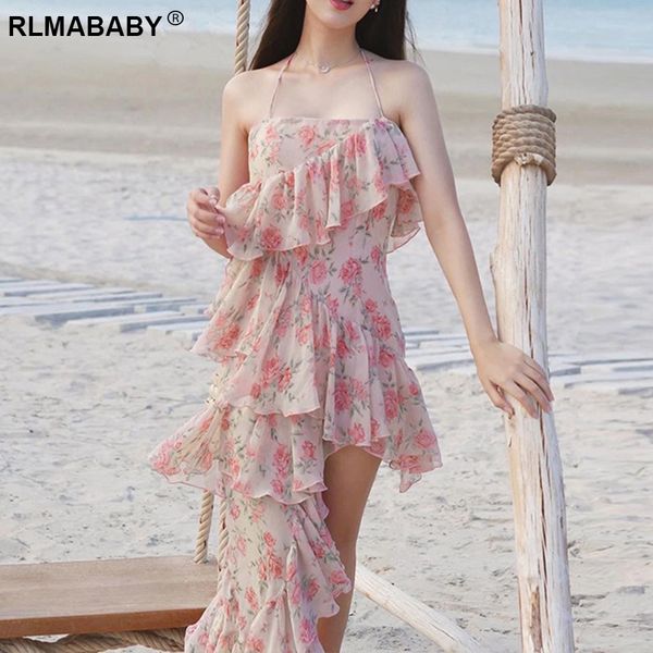 summer women ruffles asymmetrical chiffon dress slim print floral lace up halter casual beach elegant long bodycon dress, Black;gray
summer women ruffles asymmetrical chiffon dress slim print floral lace up halter casual beach elegant long bodycon dress, Black;gray