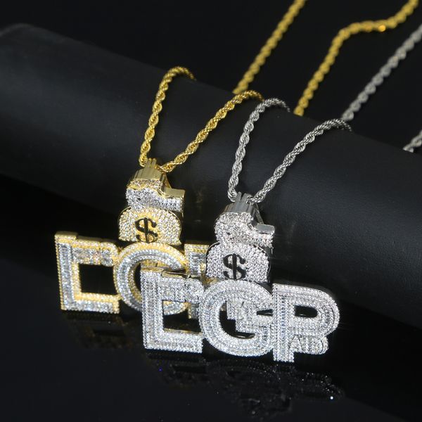 iced initial lets get paid letter pendant fit cuban chain tennis chains necklace for men women punk styles hip hop necklaces jewelry drop sh, Silver