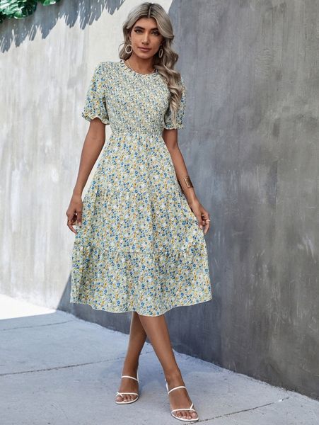 floral print ruffle hem dress 38fd#, Black;gray 
floral print ruffle hem dress 38fd#, Black;gray