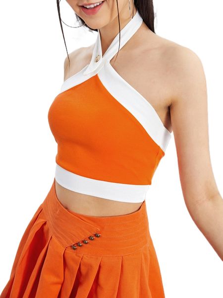x serena neon orange colorblock crop halter 97ch#, White
x serena neon orange colorblock crop halter 97ch#, White