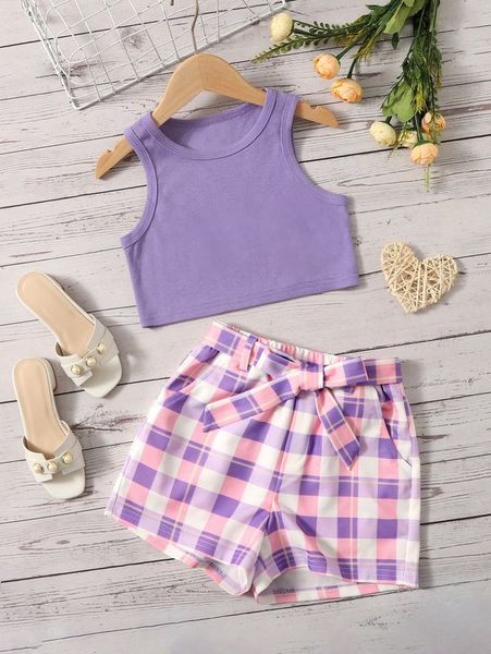 sheen girls rib knit vest and plaid print belt shorts she, White
sheen girls rib knit vest and plaid print belt shorts she, White
