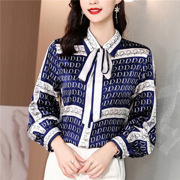 2022 ribbon bow vintage blue shirt long sleeve silk print designer shirts office ladies lapel button blouses spring autumn woman clothes run, White
2022 ribbon bow vintage blue shirt long sleeve silk print designer shirts office ladies lapel button blouses spring autumn woman clothes run, White