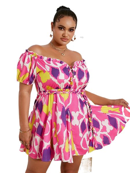 glamaker plus allover print off shoulder frilled puff sleeve belted dress i3ei#, Black
glamaker plus allover print off shoulder frilled puff sleeve belted dress i3ei#, Black