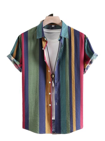 men random block striped shirt without tee 766b#, White;black