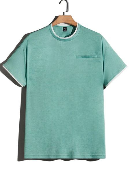 men contrast binding fake pocket tee 36pe#, White;black 
men contrast binding fake pocket tee 36pe#, White;black