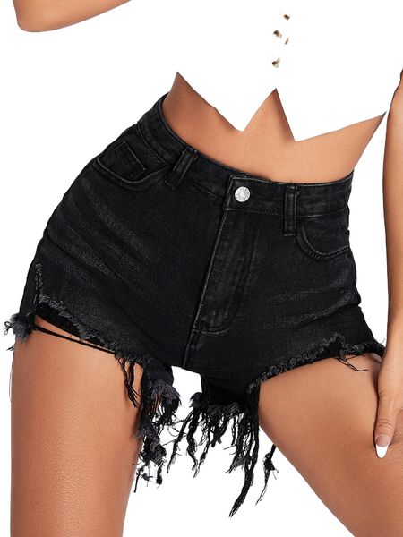high-rise ripped raw hem denim shorts e8kd#, White;black