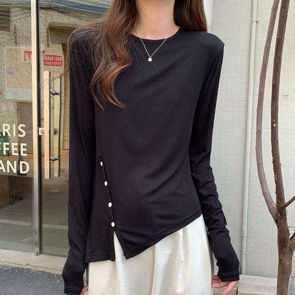 women's t-shirt women's long sleeve slim thin black casual t shirts o neck asymmetrical button 2022 spring fashion tees femmewome, White
women's t-shirt women's long sleeve slim thin black casual t shirts o neck asymmetrical button 2022 spring fashion tees femmewome, White