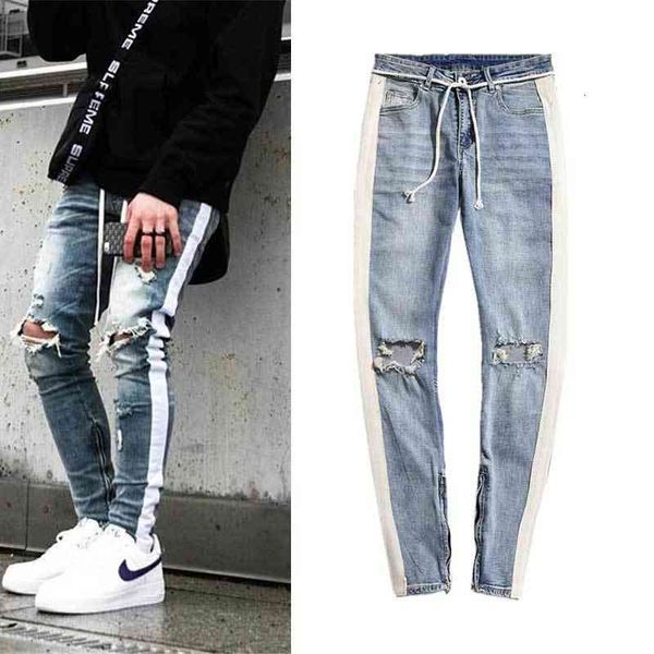 men's jeans high street white jeans with big damage to the knee, worn-out slim side zipper men's 2q5y, Blue
men's jeans high street white jeans with big damage to the knee, worn-out slim side zipper men's 2q5y, Blue
