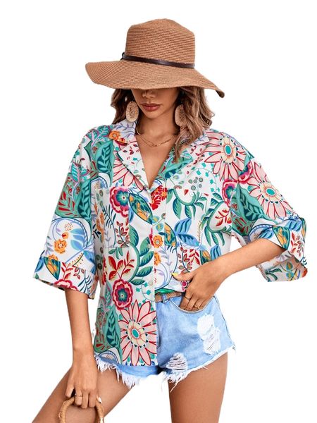 floral print drop shoulder shirt j2ey#, White 
floral print drop shoulder shirt j2ey#, White