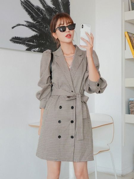dazy gingham double breasted lapel neck puff sleeve belted blazer dress m8qg#, White
dazy gingham double breasted lapel neck puff sleeve belted blazer dress m8qg#, White
