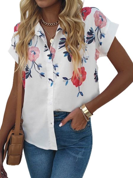 floral embroidery button up shirt z3sa#, White