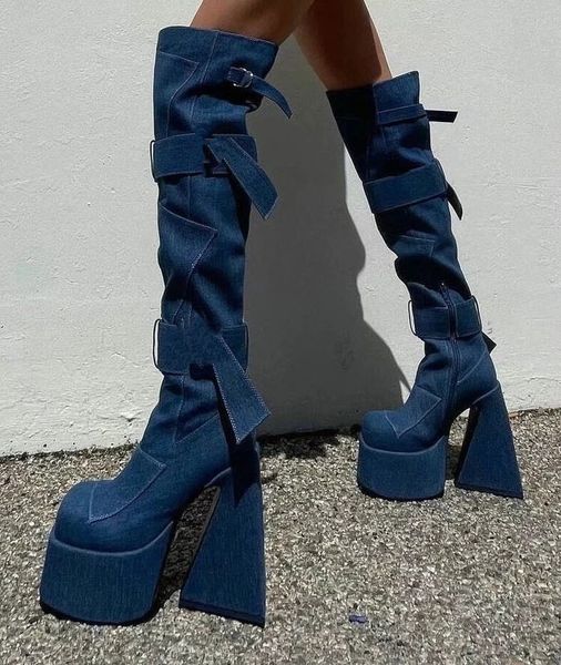 womens denim jeans belt buckle platform over the knee thigh boots super high heel shoes luxury long ladies new 2022 shoes, Black
womens denim jeans belt buckle platform over the knee thigh boots super high heel shoes luxury long ladies new 2022 shoes, Black