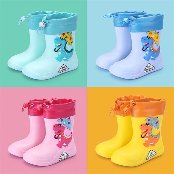 

toddler girl rainboots classic waterproof children' shoes kids rain boots rubber boots kids boy cartoon dinosaur water shoes 220816, Black;grey