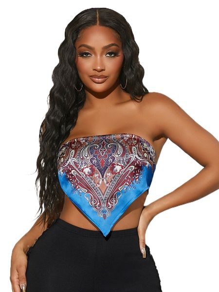 sxy p.aisley print t.ie b.ack a.symmetrical hem tube t.op r5gi#, White