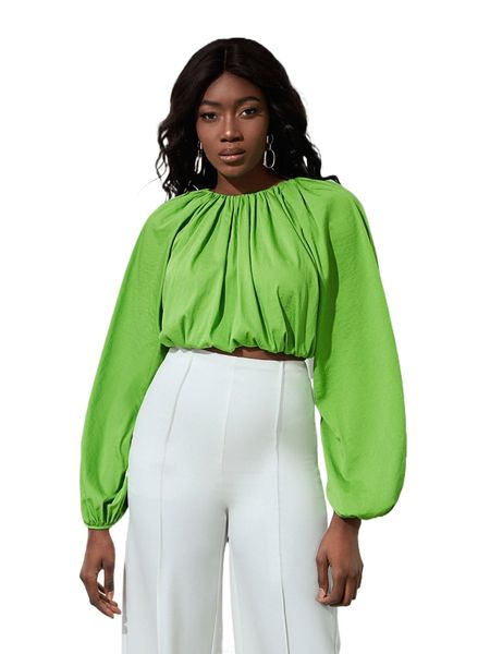 lantern sleeve crop blouse 31cg#, White
lantern sleeve crop blouse 31cg#, White