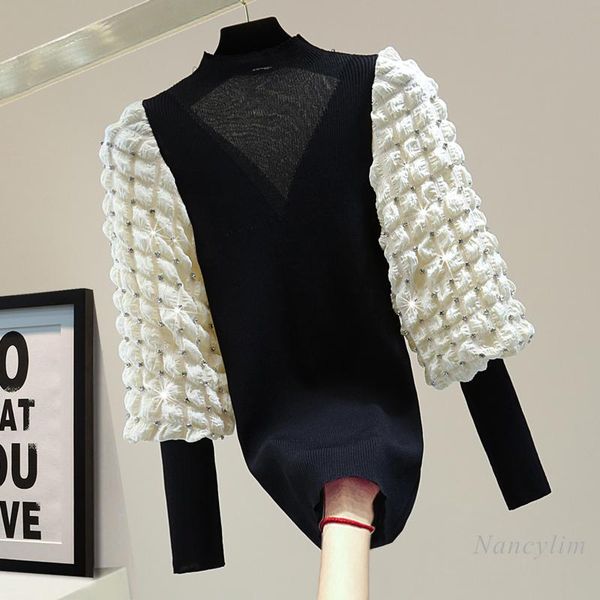 women's sweaters stretch sweater women exquisite rhinestone long sleeves outerwear 2022 autumn winter korean style slimming puff sleeve, White;black
women's sweaters stretch sweater women exquisite rhinestone long sleeves outerwear 2022 autumn winter korean style slimming puff sleeve, White;black