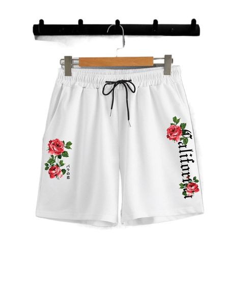 romwe guys rose letter graphic shorts p9ee#, White;black