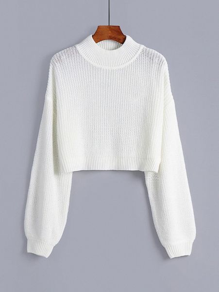 solid ribbed knit drop shoulder sweater f4st#, White;black