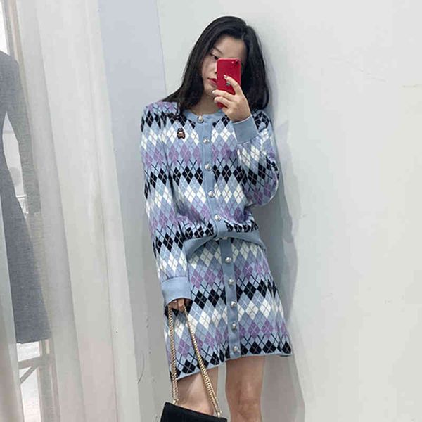 two piece dress fadan fashion family small fragrance knitted skirt purple diamond lattice wool round neck cardigan set w2dy, White
two piece dress fadan fashion family small fragrance knitted skirt purple diamond lattice wool round neck cardigan set w2dy, White