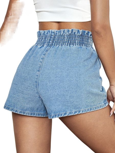 paperbag waist washed denim shorts s1en#, White;black