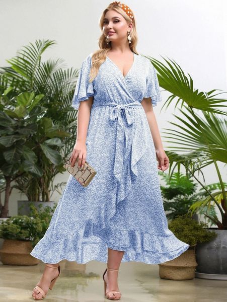 plus ditsy floral belted ruffle wrap a-line dress o1qy#, Black
plus ditsy floral belted ruffle wrap a-line dress o1qy#, Black