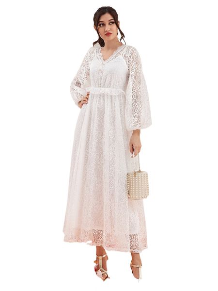 modely button front lantern sleeve lace overlay dress h64c#, Black;gray