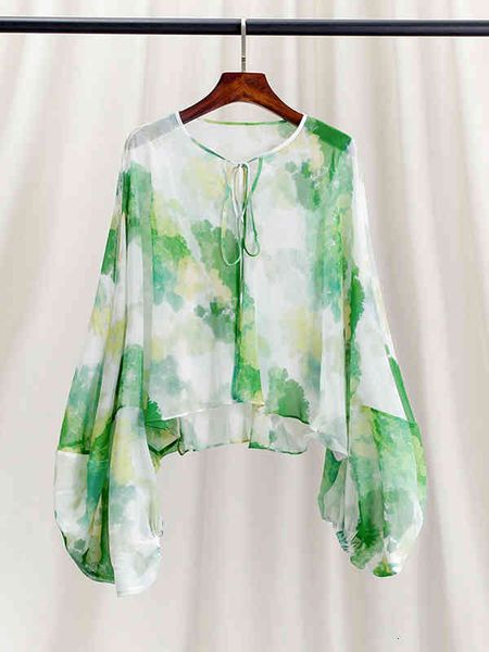 women's knits tees high end silk chiffon fabric female summer mulberry fashion foreign style small shirt tie dyed ink halo thin, White
women's knits tees high end silk chiffon fabric female summer mulberry fashion foreign style small shirt tie dyed ink halo thin, White
