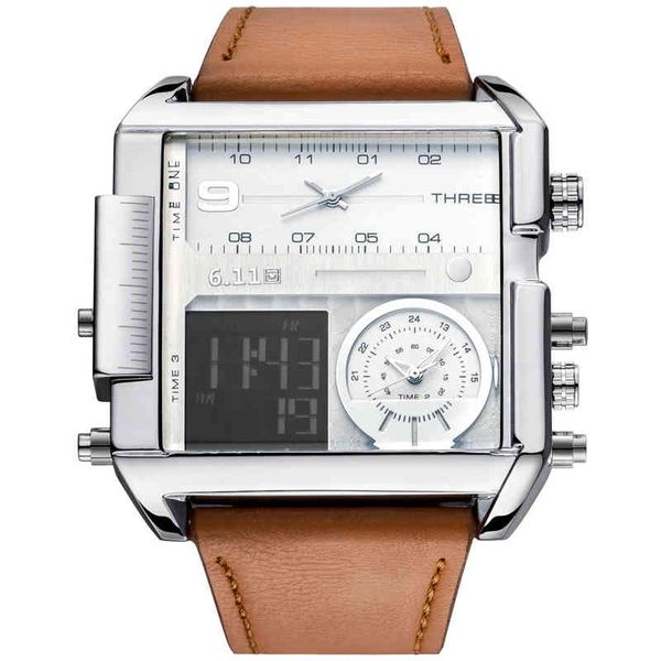 6.11 8145 sell sier man timepiece cool genuine leather strap square multi function big casual wrist watch, Slivery;brown
6.11 8145 sell sier man timepiece cool genuine leather strap square multi function big casual wrist watch, Slivery;brown