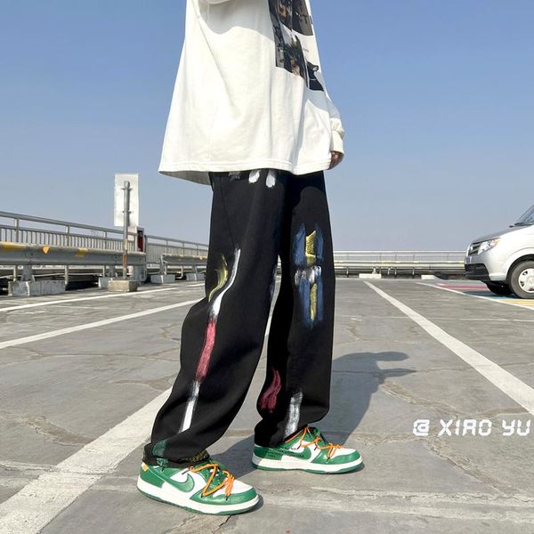 men's jeans men's splash-ink streetwear straight jean pants men couple graffiti baggy casual denim trousers black/white, Blue
men's jeans men's splash-ink streetwear straight jean pants men couple graffiti baggy casual denim trousers black/white, Blue