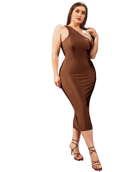plus one shoulder bodycon dress o6yp#, Black
