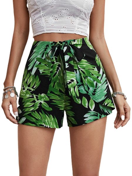 tropical print wrap hem shorts q9kx#, White;black 
tropical print wrap hem shorts q9kx#, White;black